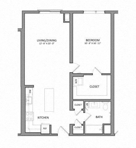 Floor plan for 1 bed, 1 bath, 815 sqft
